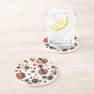 Polks Dot Tiger Hot orange and Black Print Coaster
