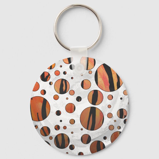 Polks Dot Tiger Hot orange and Black Print Key Ring (Front)