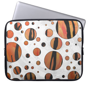 Polks Dot Tiger Hot orange and Black Print Laptop Sleeve