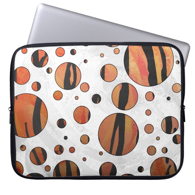 Polks Dot Tiger Hot orange and Black Print Laptop Sleeve (Front)