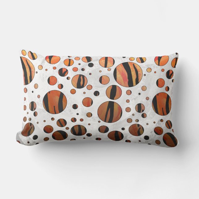 Polks Dot Tiger Hot orange and Black Print Lumbar Cushion (Front)