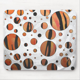Polks Dot Tiger Hot orange and Black Print Mouse Pad