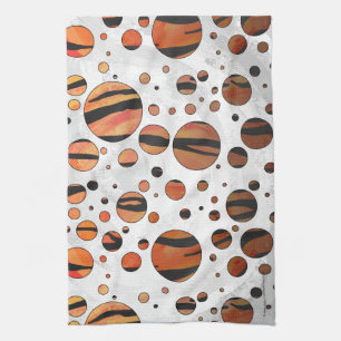 Polks Dot Tiger Hot orange and Black Print Tea Towel