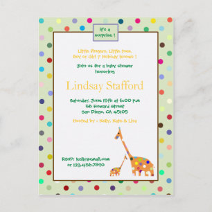 Polks Dots giraffes- baby shower invites(green) Invitation Postcard