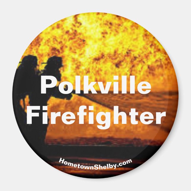 Polkville Firefighter flames magnet (Front)