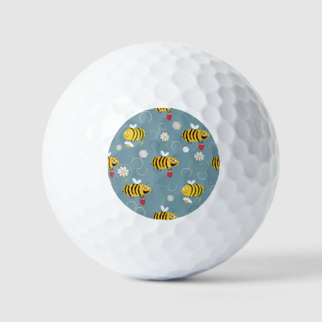 Pollinating Bees, Flowering Garden Scene. Golf Balls (Front)