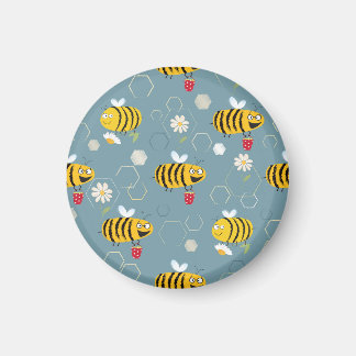 Pollinating Bees, Flowering Garden Scene. Magnet