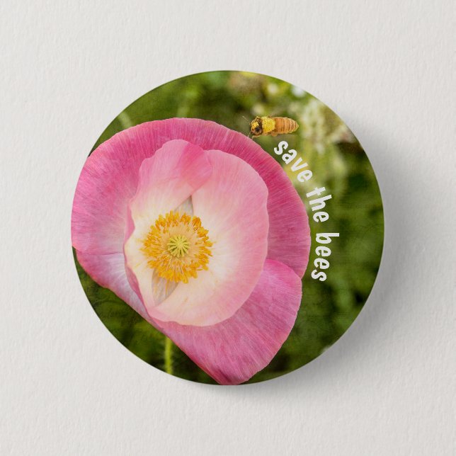 Pollinator Save The Bees Pink Poppy Wildflowers 6 Cm Round Badge (Front)