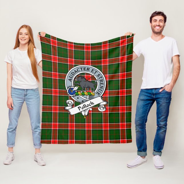Pollock Clan Badge Tartan Plaid Fleece Blanket (In Situ)