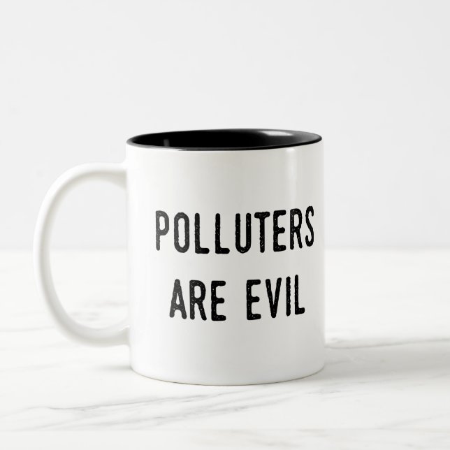 Polluters Are Evil: Climate Change Global Warming Two-Tone Coffee Mug (Left)