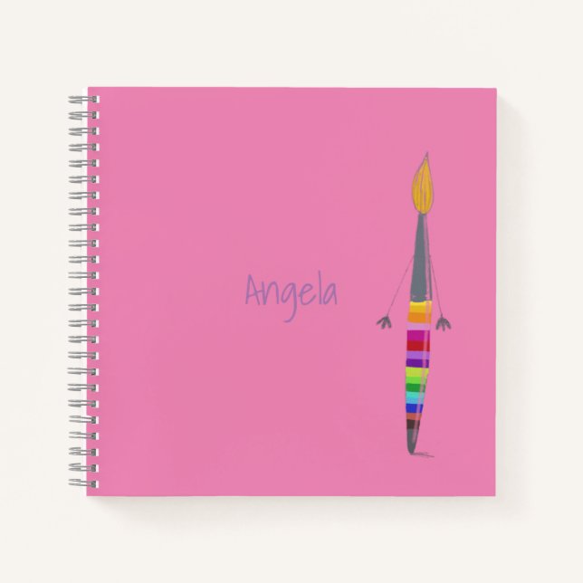 Polly Paintbrush Square Notebook Customisable. (Front)