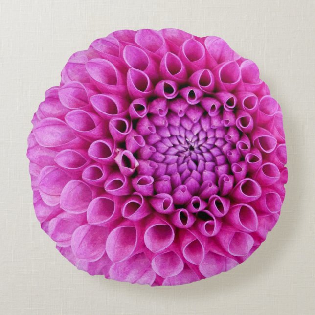Polly Pink Dahlia Round Cushion (Front)
