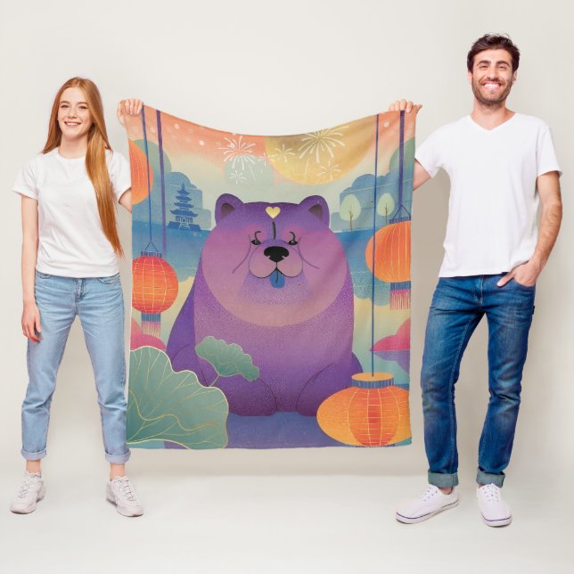 POLLY PLUM chow dog Fleece Blanket (In Situ)