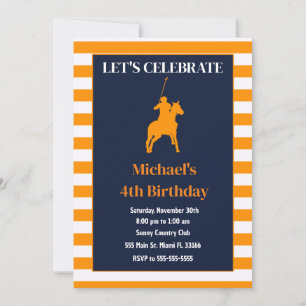 Polo birthday invitation for kids blue orange