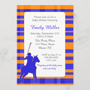 Polo Boy Baby Shower Invitation Royal Blue Orange