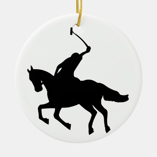 Polo player on horseback. ceramic tree decoration (Front)