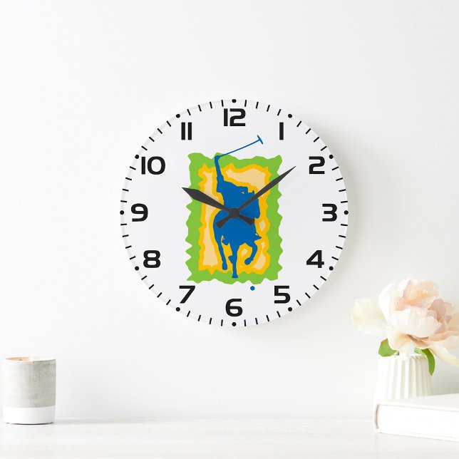 Polo Player Silhouette Modern Horseback Sports Large Clock (Creator Uploaded)