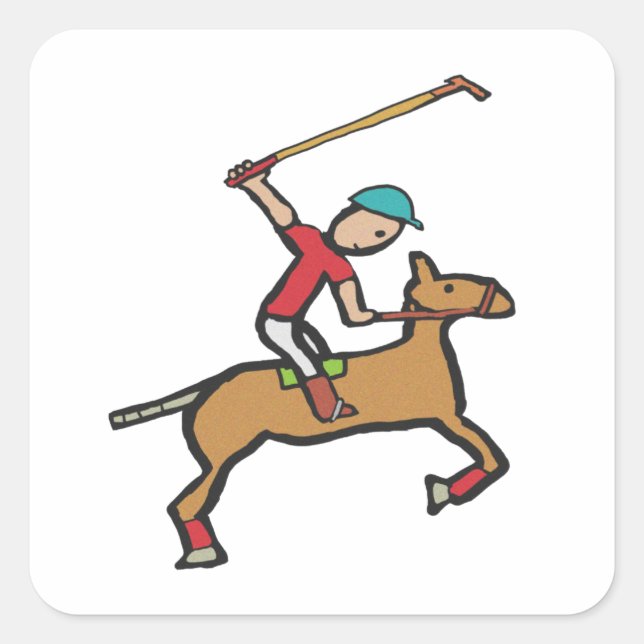 Polo Playing Horse and Rider Square Sticker (Front)