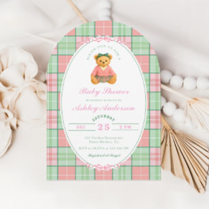 Polo Teddy Bear Pink Baby Shower Invitation