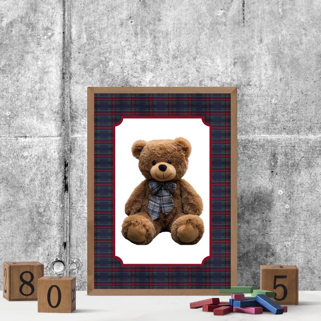 Polo Teddy Bear Tartan Plaid Baby Boy Kids Nursery Poster (Ralph Polo Teddy Bear Blue Green Tartan Plaid Baby Boy Kids Room Nursery Decor Poster)
