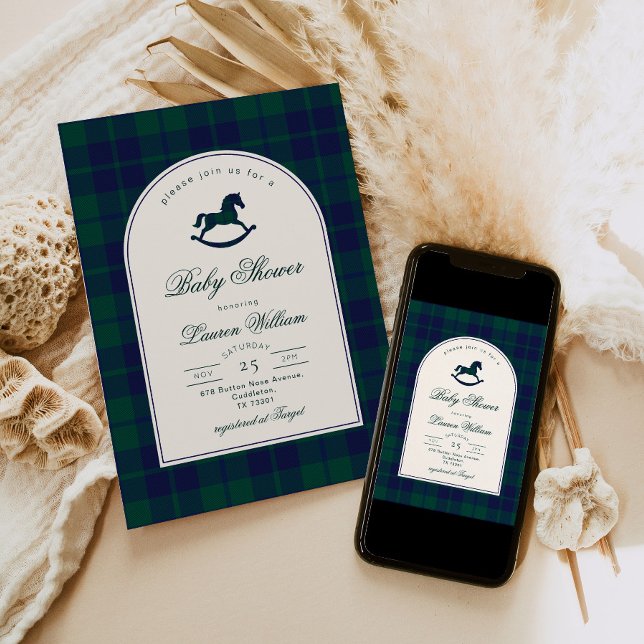 Polo Vintage Toy Preppy Plaid Baby Shower Invitation (Creator Uploaded)