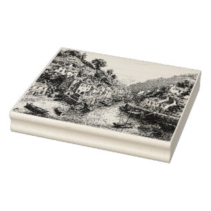 Polperro, Cornwall, England Harbor Rubber Stamp