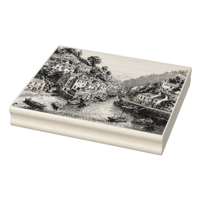 Polperro, Cornwall, England Harbor Rubber Stamp (Stamp)