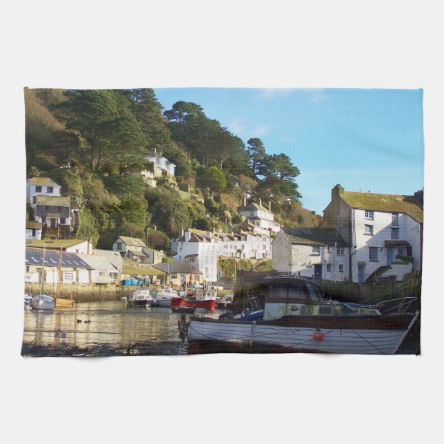 Polperro Cornwall England Tea Towel (Horizontal)