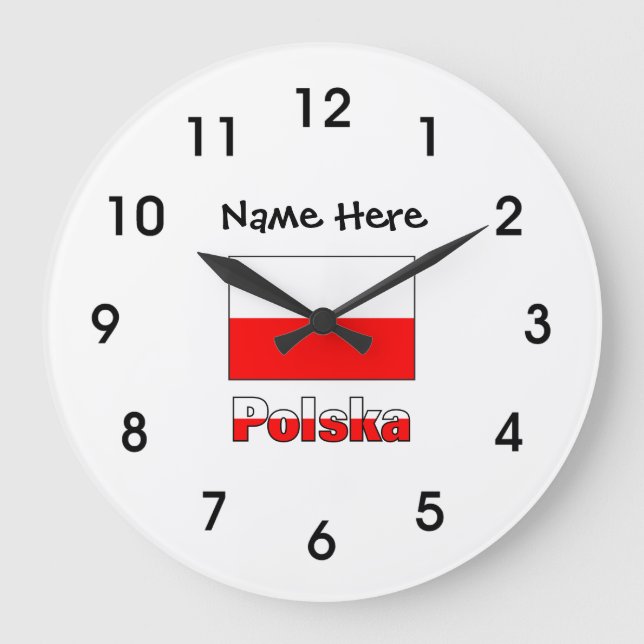 Polska and Polish Flag Personalized  Large Clock (Front)