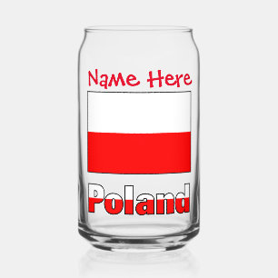 Polska and Polish Flag Red Personalisation Can Glass