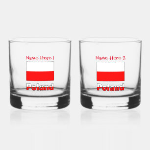Polska and Polish Flag Red Personalisation  Whiskey Glass