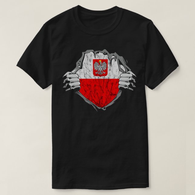 Polska Chest Poland Eagle Polish Flag Roots Polish T-Shirt (Design Front)