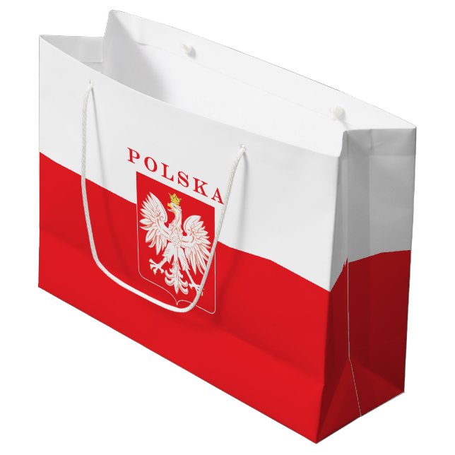 Polska Eagle Red Shield Large Gift Bag (Front Angled)