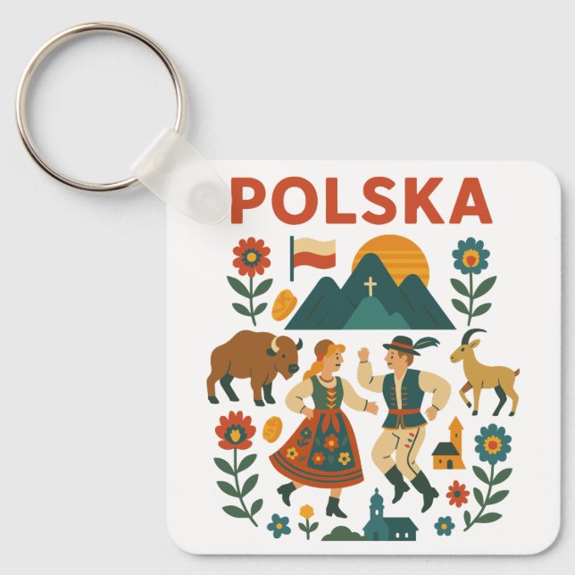 Polska Folk Mountain Flat Art Key Ring (Front)