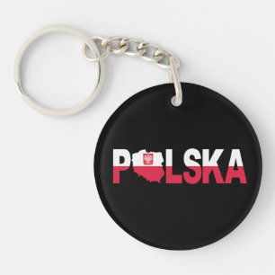 Polska Poland Flag Map Lettering Key Ring