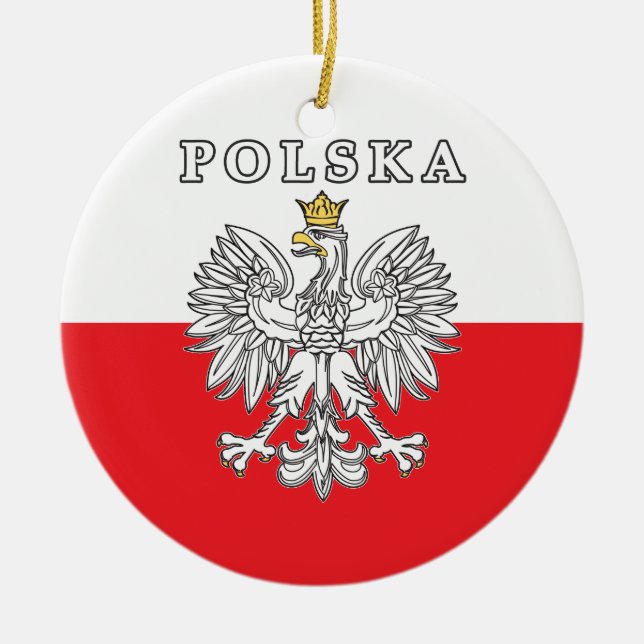Polska With Polish Eagle Ceramic Ornament (Front)
