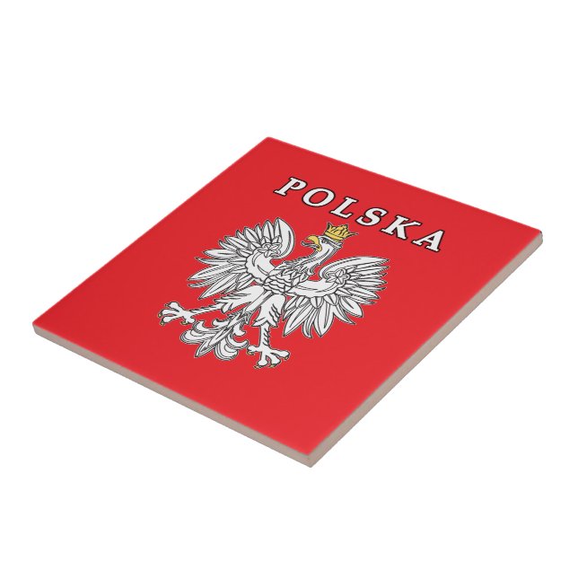 Polska With Polish Eagle Ceramic Tile (Side)
