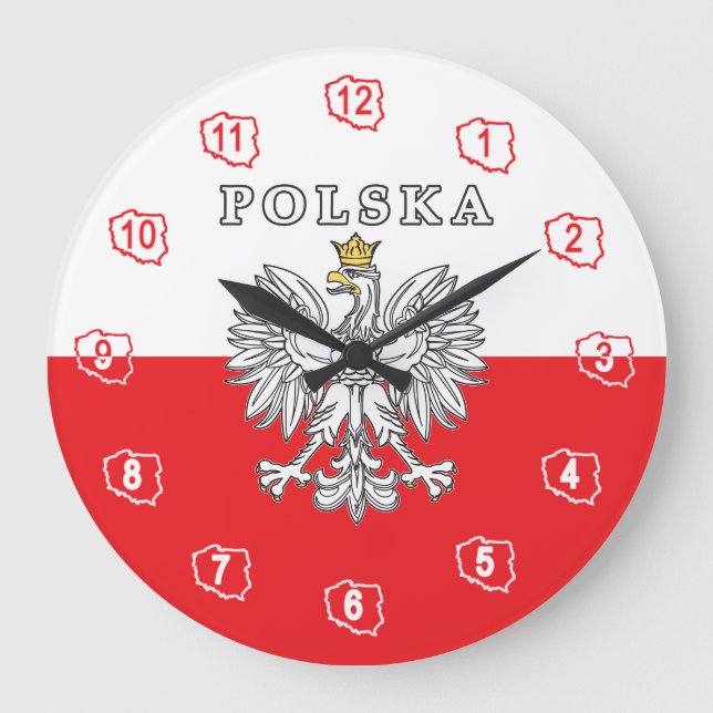 Polska With Polish Eagle Large Clock (Front)