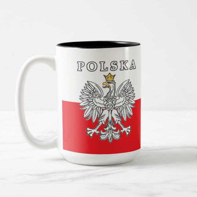 Polska With Polish Eagle Two-Tone Coffee Mug (Left)