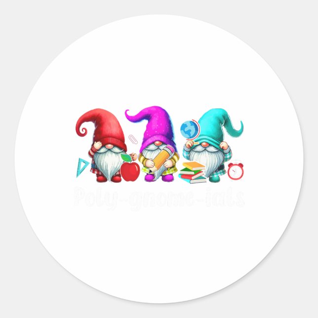 Poly-gnome-ials Three Gnomes Funny Teacher Mathema Classic Round Sticker (Front)