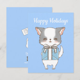 Poly-Pom Happy Holidays Happy Grey and White Pom Postcard