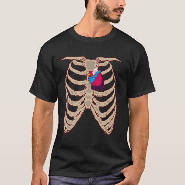 Polyamorous Pride Flag Rib Cage Polyamory Polyamor T-Shirt (Front)