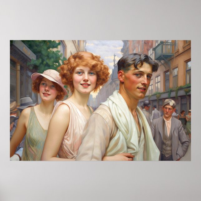 Polyamorous triad wandering downtown poster (Front)