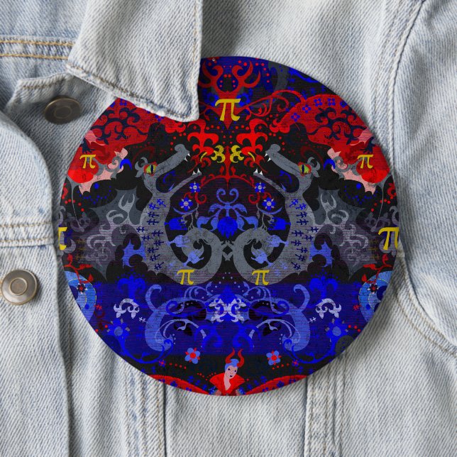 Polyamory Dragon Damask in Poly Pride Flag Colours 6 Cm Round Badge (In Situ)