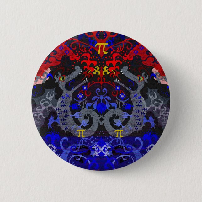 Polyamory Dragon Damask in Poly Pride Flag Colours 6 Cm Round Badge (Front)