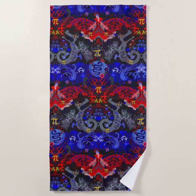 Polyamory Dragon Damask in Poly Pride Flag Colours Beach Towel (Front)