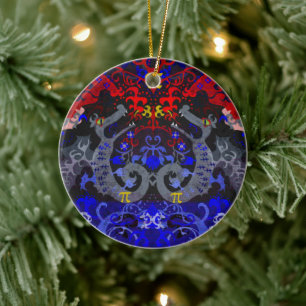 Polyamory Dragon Damask in Poly Pride Flag Colours Ceramic Ornament