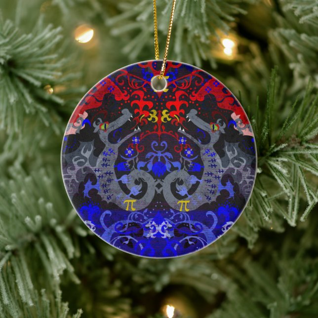 Polyamory Dragon Damask in Poly Pride Flag Colours Ceramic Ornament (Tree)