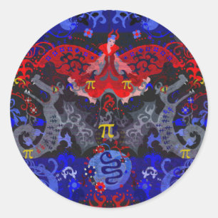 Polyamory Dragon Damask in Poly Pride Flag Colours Classic Round Sticker