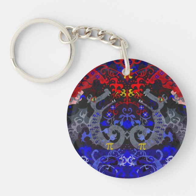 Polyamory Dragon Damask in Poly Pride Flag Colours Key Ring (Front)